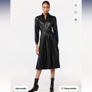 Black Faux Leather Pleated Skirt Dress